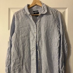 Jones & Co New York LINEN top blouse jacket women Size S White Blue stripes